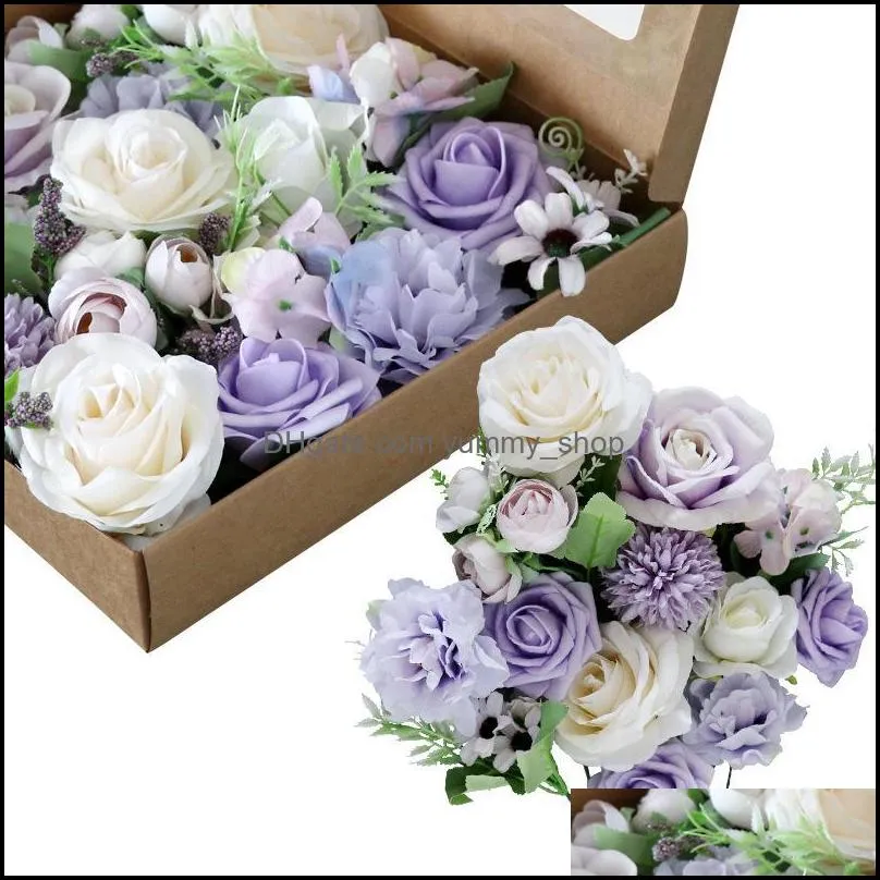 newartificial flowers with box white pink red blue rose flowers for diy wedding bouquets centerpieces arrangements decoration rrd12873