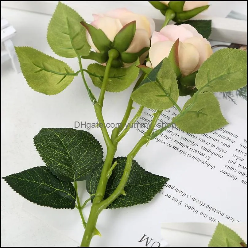 new3 heads artificial rose flowers retro style single stem realistic fake roses diy flowers for home office party decoration rra11205