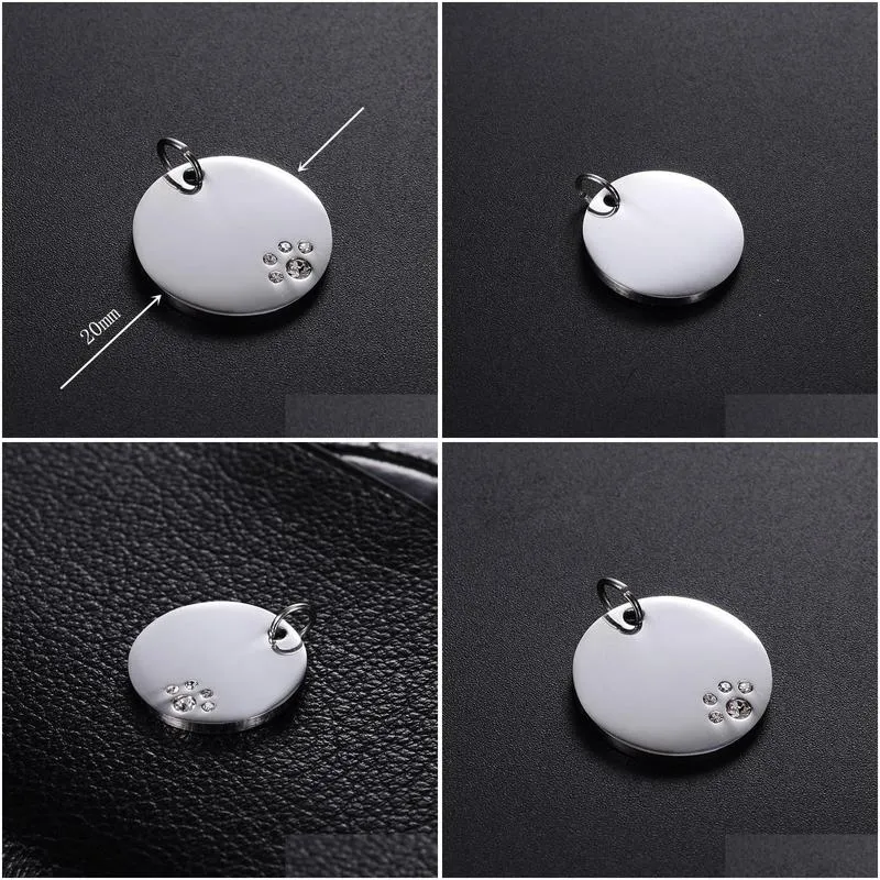 20mm round stainless steel crystal dog tags pets id address name phone number label pendant jewelry za6044