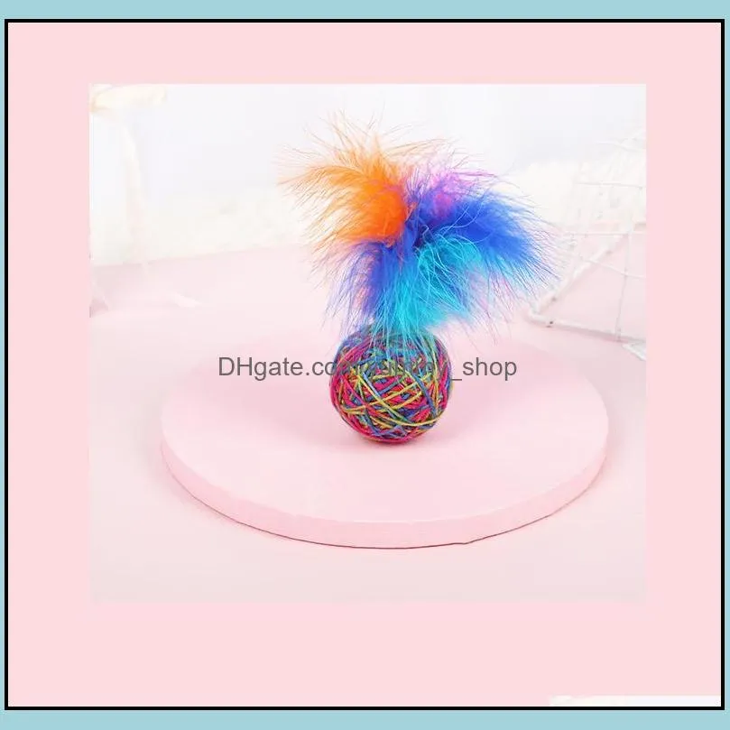 cute funny cat toys stretch plush ball cats balls feather colorful interactive pet chew toy for pets rrd12069