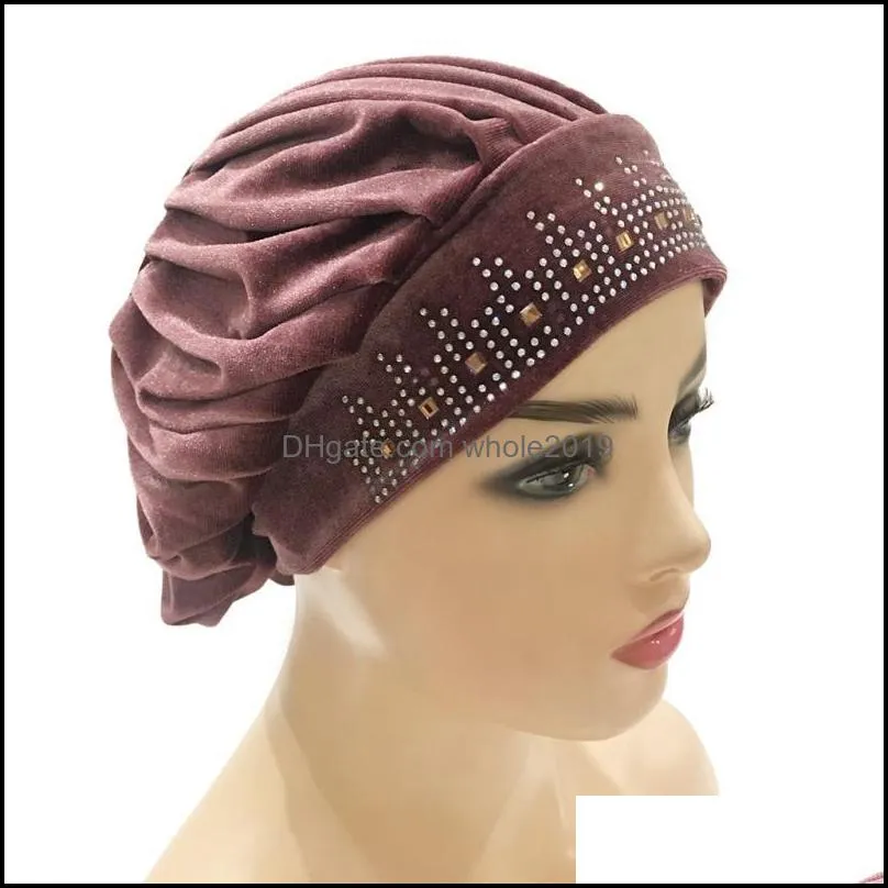 beanie/skull caps winter velvet inner muslim drilling hijab for women ethnic islamic wrap head hat ready to wear hair loss bonnets