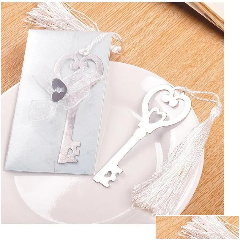 metal key to my heart heartshaped key bookmark with whitesilk tassel wedding party gifts favors wa1849