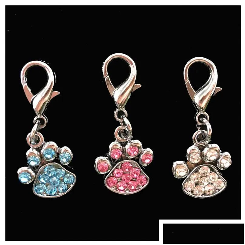 fashion paw tags pet pendant collar rhinestone pendant cute charms with hooks dog pet decoration accessories za5428