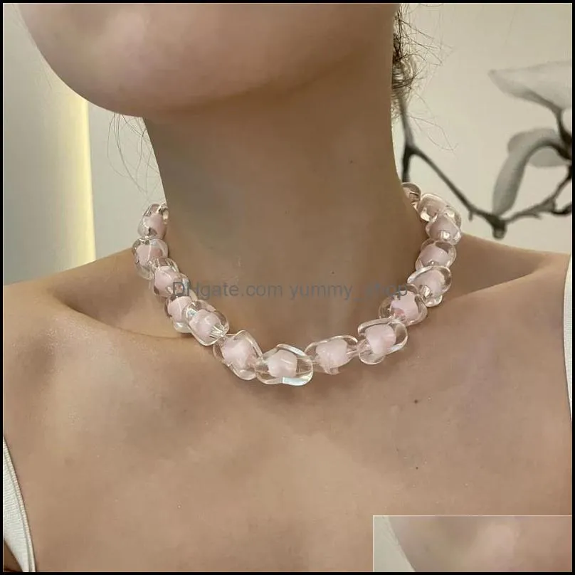 2021 trendy pink transparent heart choker necklace fashion casual jewelry