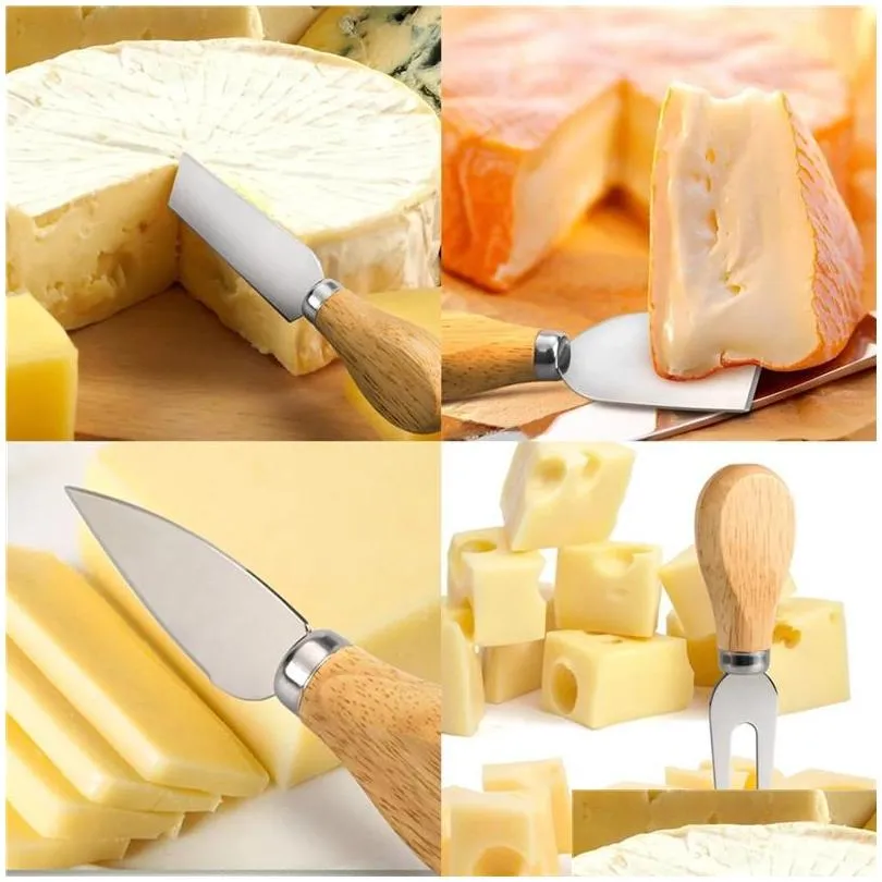 4pcs/set cheese knife set stainless steel cheese knife wood handle butter cutter cheese tool set lz0851