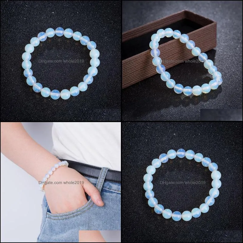 beaded strands white opal moon stone bracelet stretch cord elastic gem natural round beads expandable rope diy jewelry women