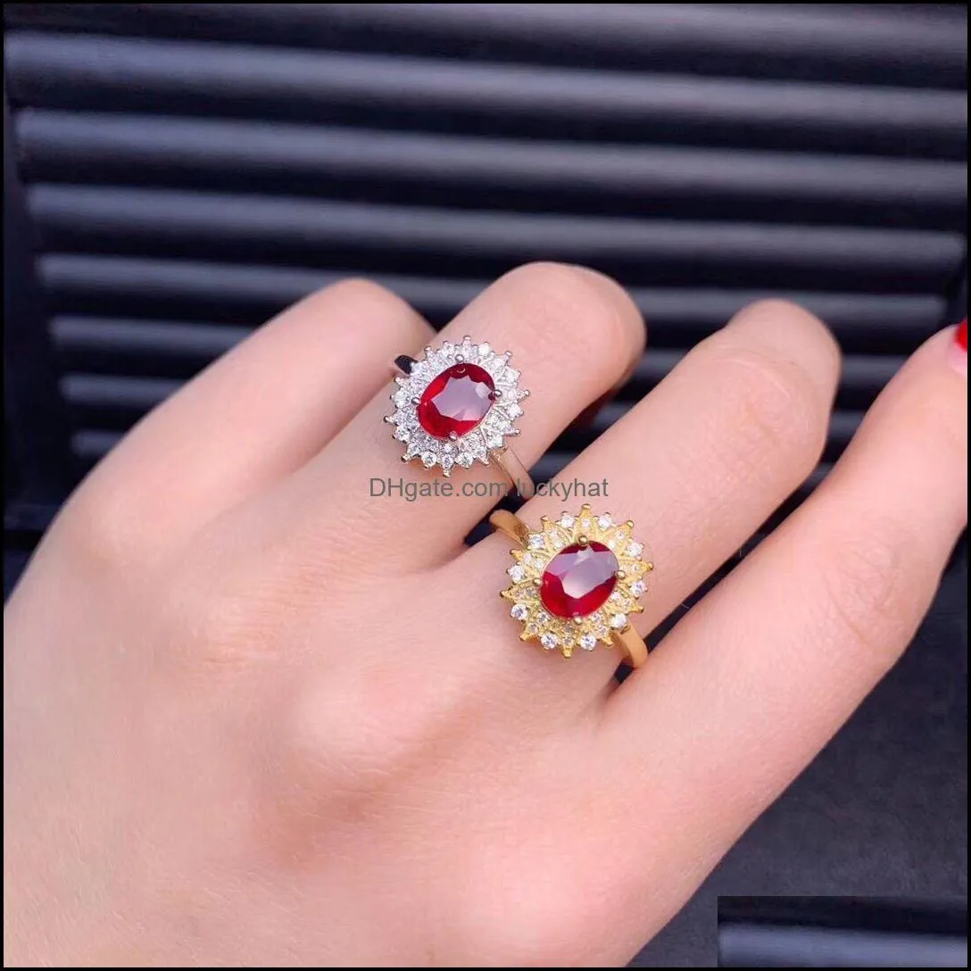 fire color full diamond gemstone jewelry imitation pigeon blood ruby female pendant jewelry set 45cm chain opening ring wholesale