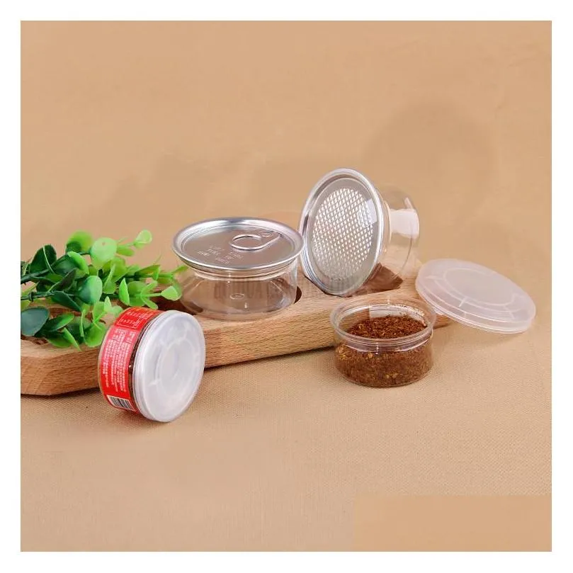 clear plastic jar pet with metal lid airtight tin can pull ring concentrate container food herb storage 100ml w0101
