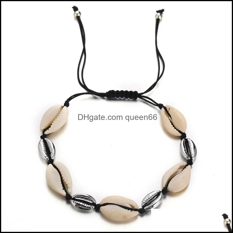 shell bracelet handmade woven shell wax rope men and women beach anklet bracelet 8.511 inches adjustable