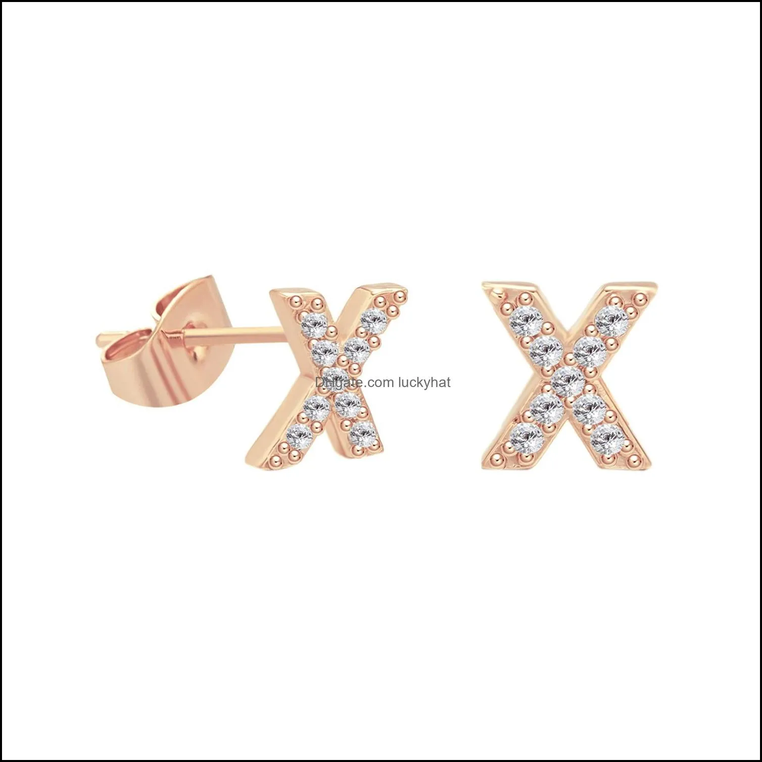 26 letter copper inlaid zircon stud earrings rose gold temperament small letter ear accessories capital letters earring