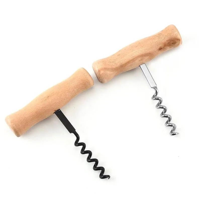 creative outdoor stainless steel corkscrew red wine bottle opener with ring keychain bottle opener with wood handle lx2745