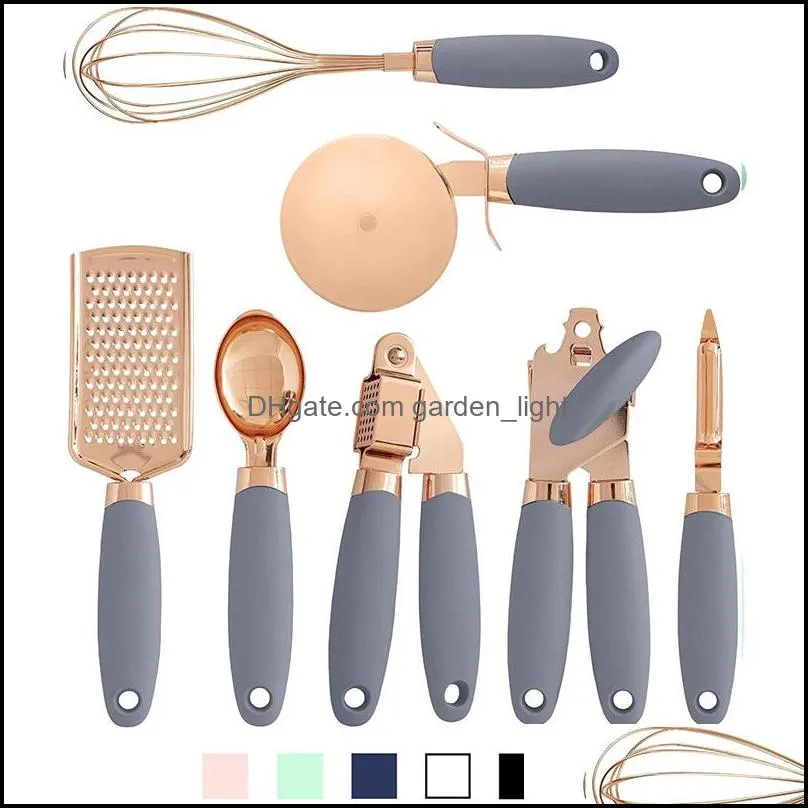 kitchen gadget set tools copper coated stainless steel utensils garlic press cheese grater whisk peeler kit