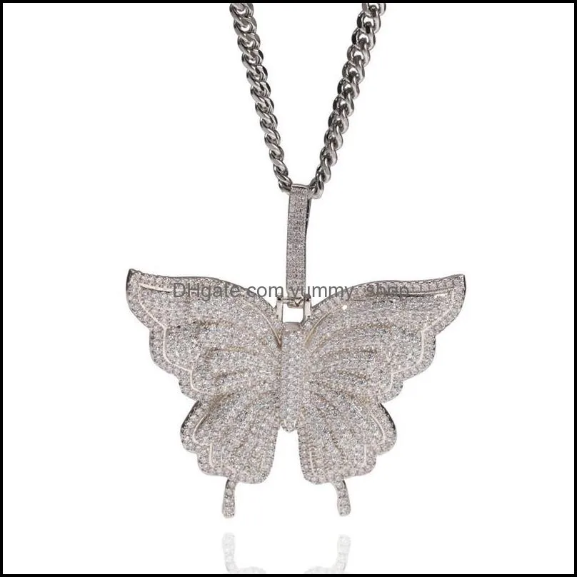 animal butterfly necklace pendant iced out gold color cubic zircon mens women hip hop rock jewelry