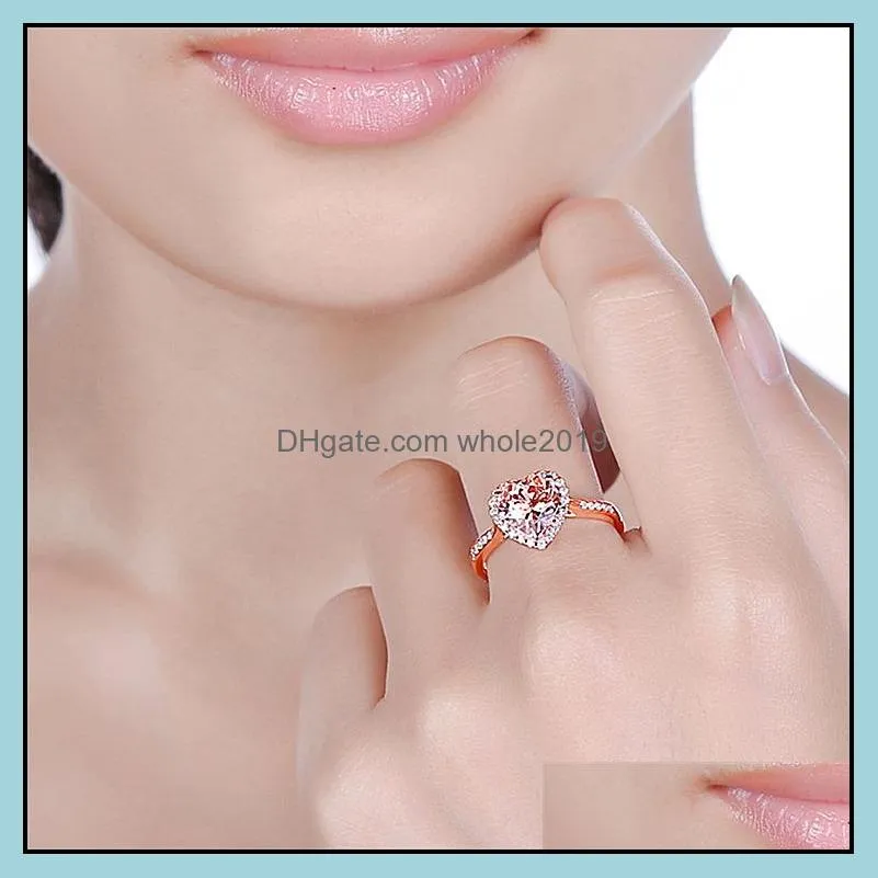 heart rings for women wedding engagement bridal jewelry cubic zirconia stone elegant rose gold silver ring