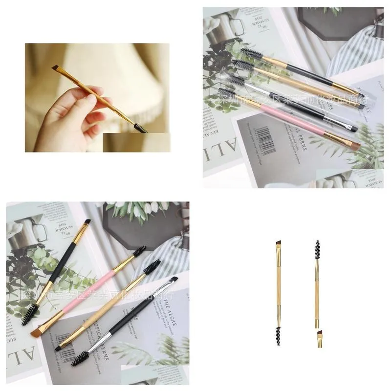 20 pieces new makeup tools bamboo handle double eyebrow brush add eyebrow comb synthetic hair multifunction