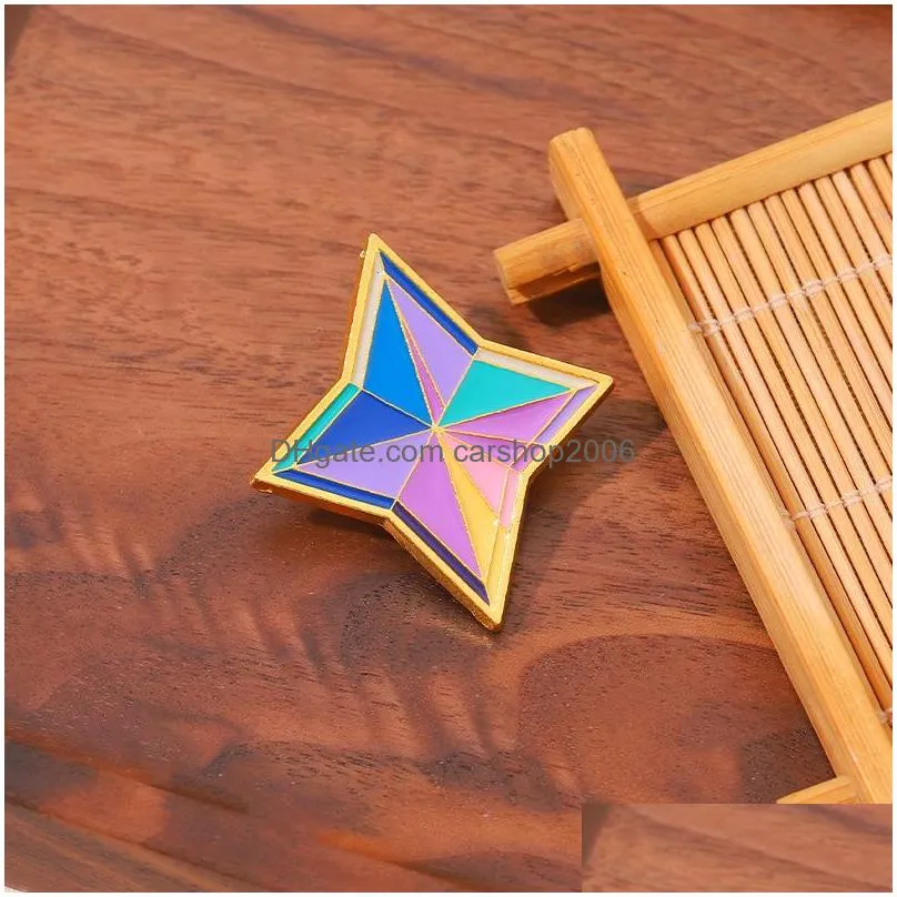 cartoon genshin gem pins brooch fashion zinc alloy gold plated fourpointed star enamel brooches for women jewelry harajuku clothes badges denim shirt backpack