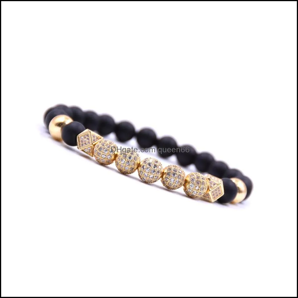 natural stone micro inlaid copper ball zircon bracelet charm beads men and women black matte agate natural stone bead bracelet