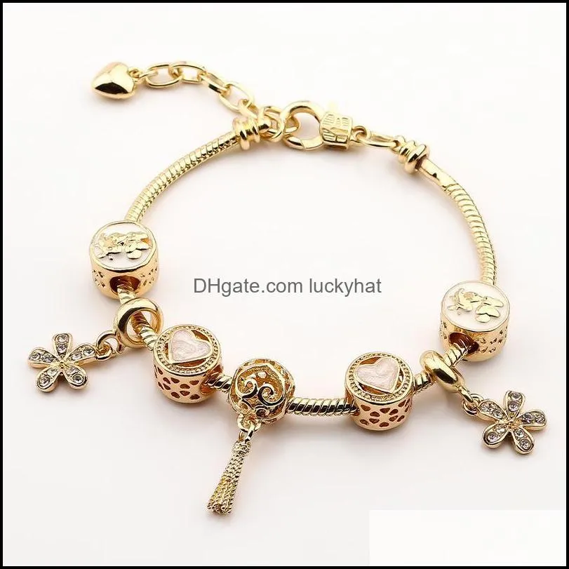 fashion heart pendant gold color fine bracelets bangles ferris wheel beads charm bracelet for women jewelry gift