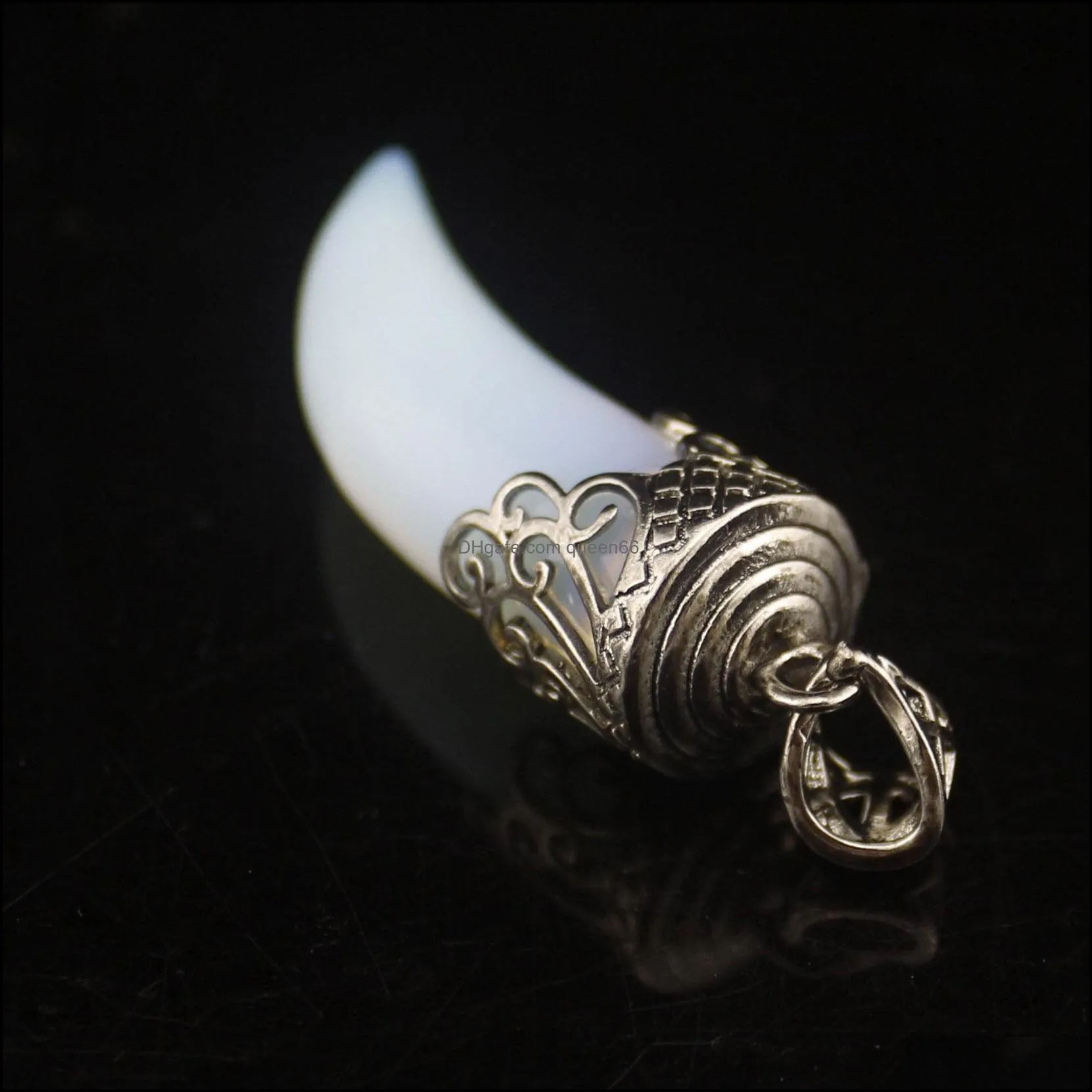 natural crystal gem wolf tooth pendant pepper shape gemstone collectibles carved necklace handmade charm