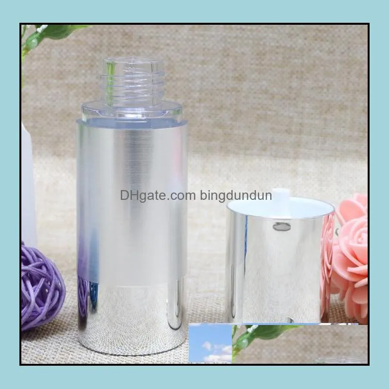 luxury silver empty 15ml 30ml 50ml vacuum bottles travel set e liquid bottle container for makeup beauty packaging 10pcs