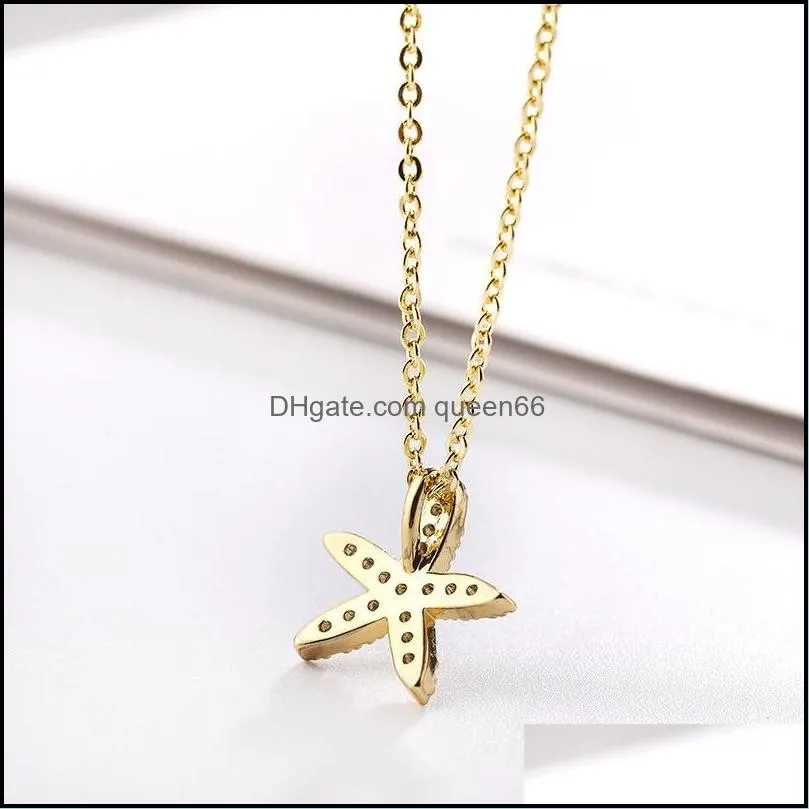 new sweet cz starfish necklace earrings for women big gold star copper inlay zircon stud necklace fashion jewelry casual accessories