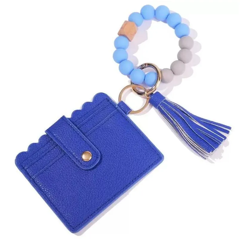 silicone bead bracelet favor leopard card bag wood beaded pu leather tassel keychain portable ladies wallet with snap party supplies