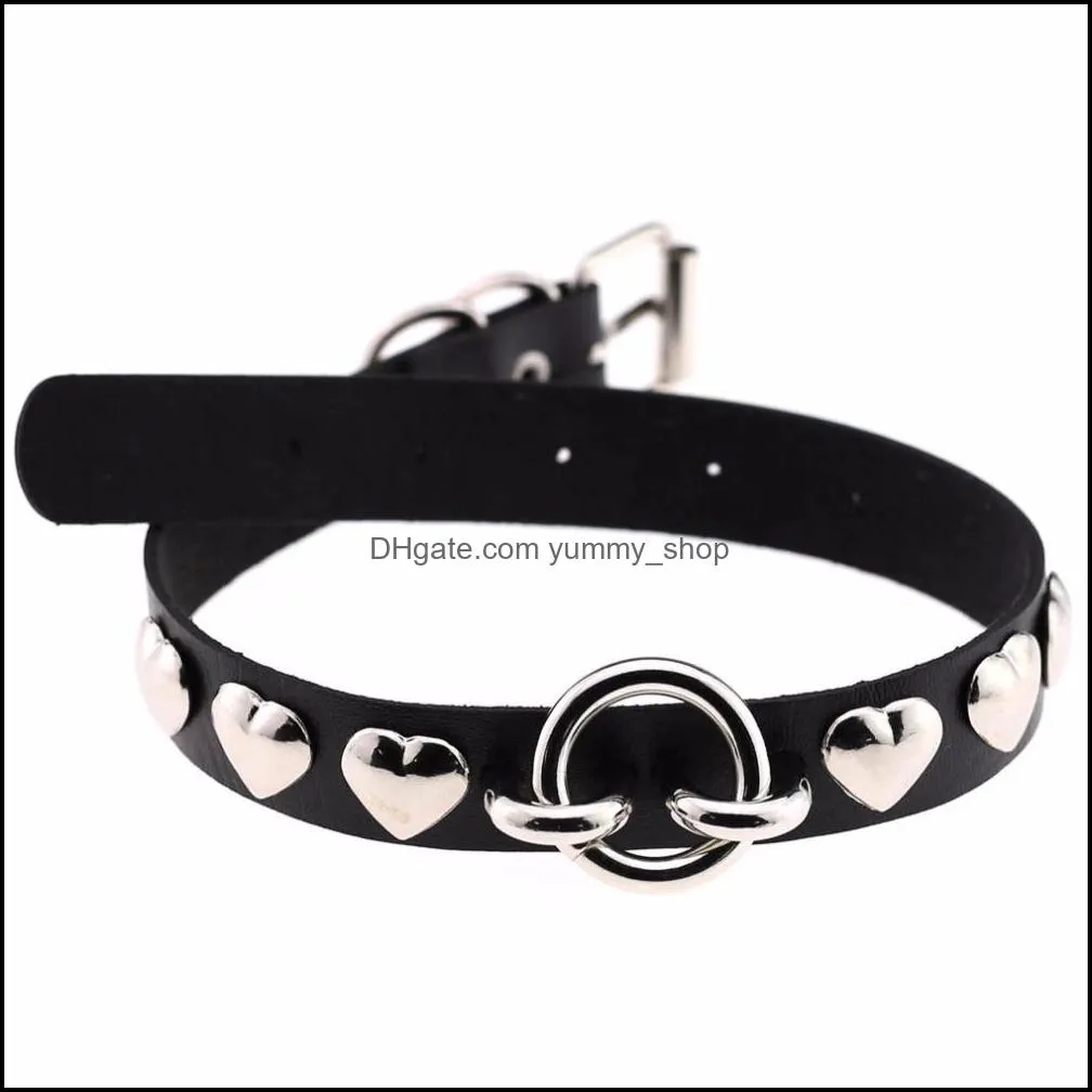 fashion chocker gothic jewelry metal round leather heart choker necklace gift for women girls punk rivets neck torques