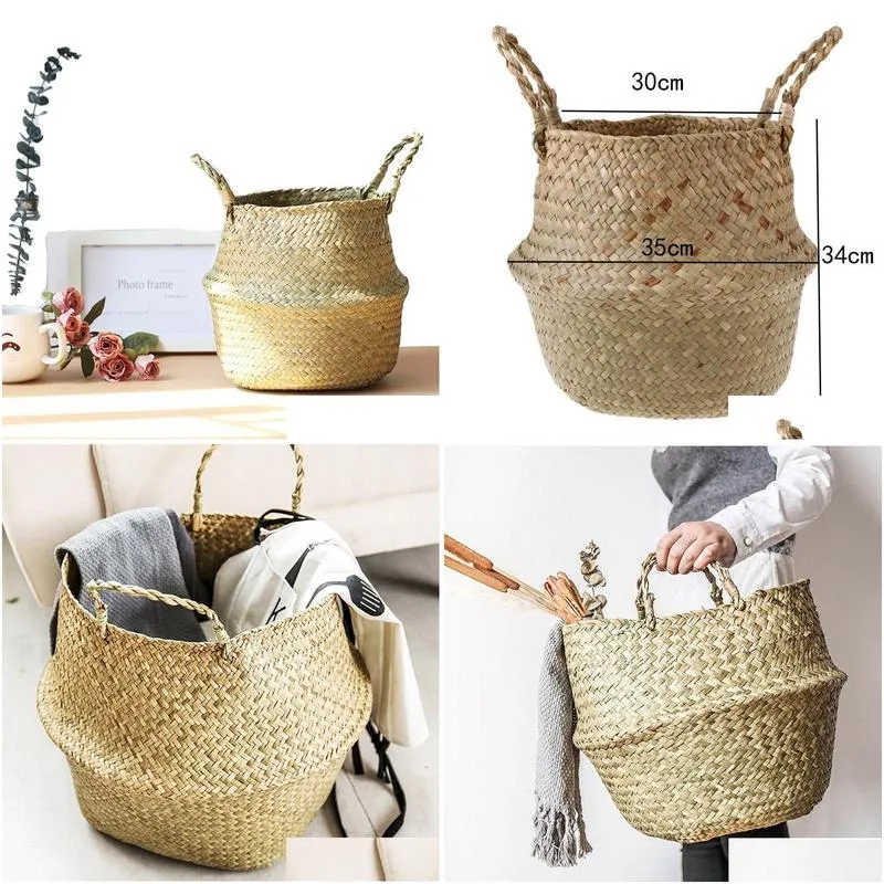bamboo storage pure handmade basket foldable planter multifunctional laundry strawwork wicker rattan seagrass garden flowerpot