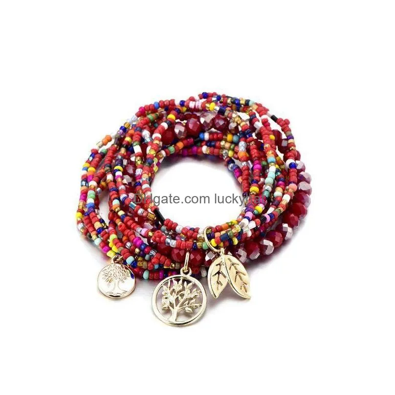 bohemian fashion jewelry multilayer beaded string bracelet ethnic style life tree pendant beads bracelets