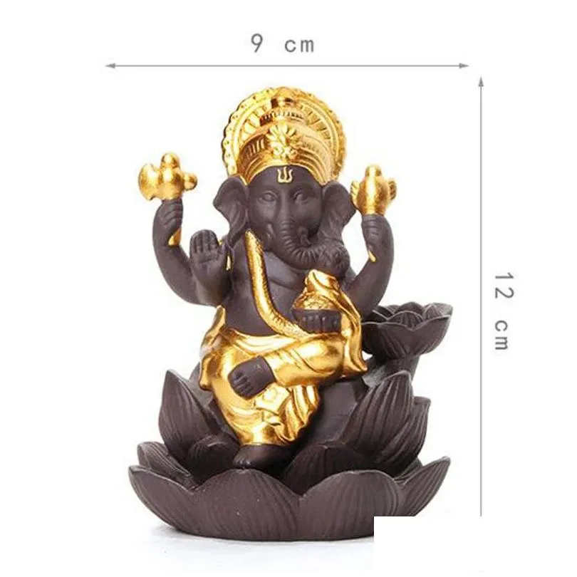 4 colors ceramic ganesha elephant god buddha statues backflow incense burner home office incense cones dhs