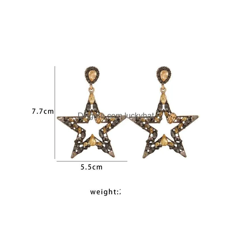 fashion jewelry hollwed five star diamond dangle earrings colorful rhinstone stud earring