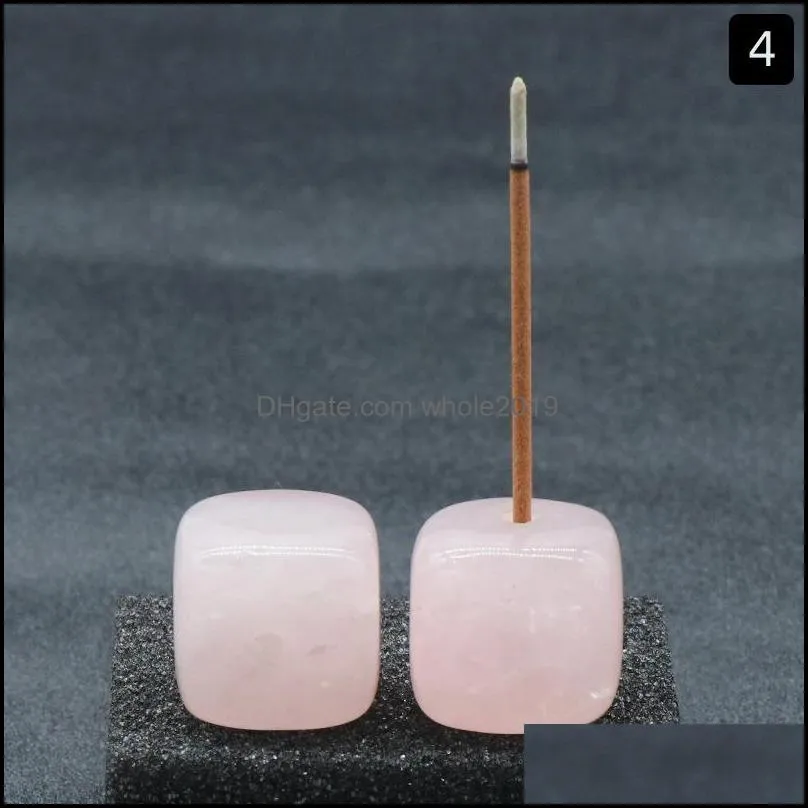 square natural healing stone gemstones incense stick base holder fragrant plug amethyst clear quartz raw stones incense tray