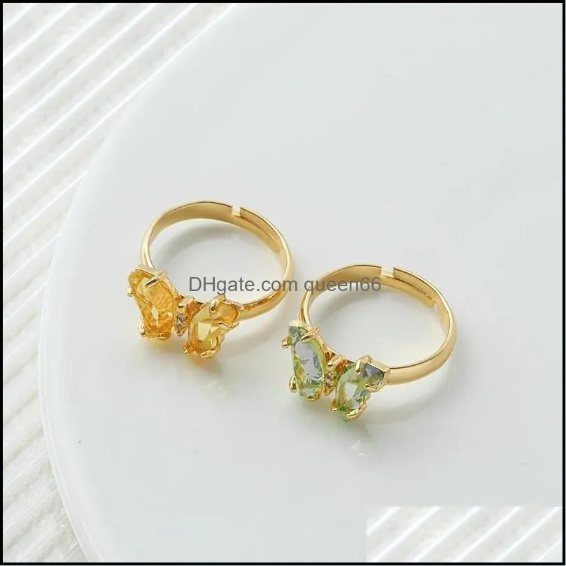 elegant colorful transparent glass crystal butterfly ring for women simple style candy color rings girl party jewelry gift