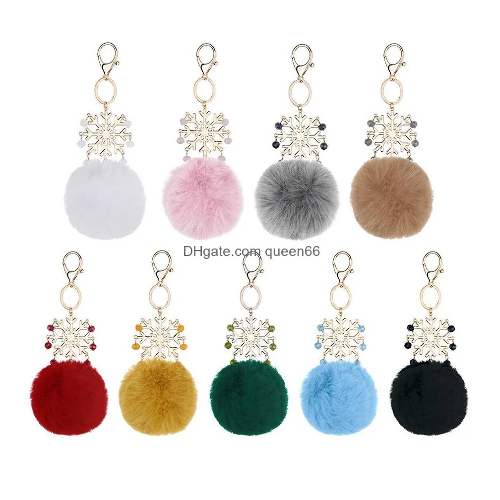 christmas women girls key ring bag bucklet pendant car keyring faux fur ball tassel ring circle key ring keychain snow keyrings jewelry