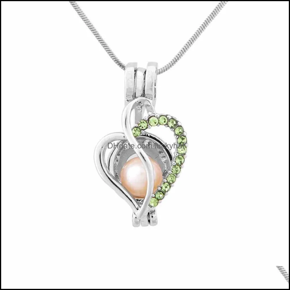 wholesale fashion jewelry silver plated pearl cage love heart with zircon 8 colors locket pendant findings cage essential oil diffuser