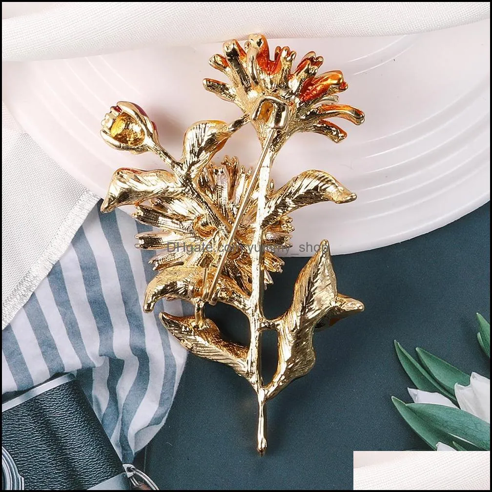 fashion pink daisy flowers bouquet plant enamel brooches metal weddings banquet brooch pins for women and men dress coat jewelry