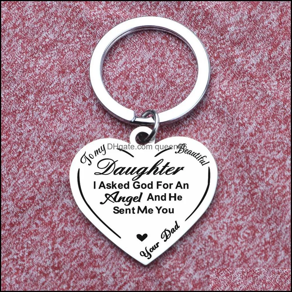 to my daughter stainless steel heart keychain lettering heart keychain dad mom daughter gift