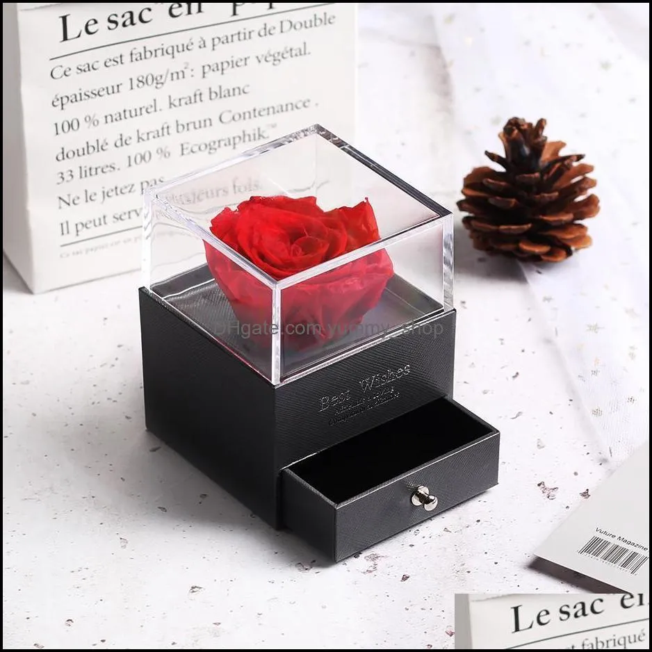 new2022 preserved in glass dome eternal rose decoration red ecuador gift box can put ring valentines day gift birthday gifts rre12018