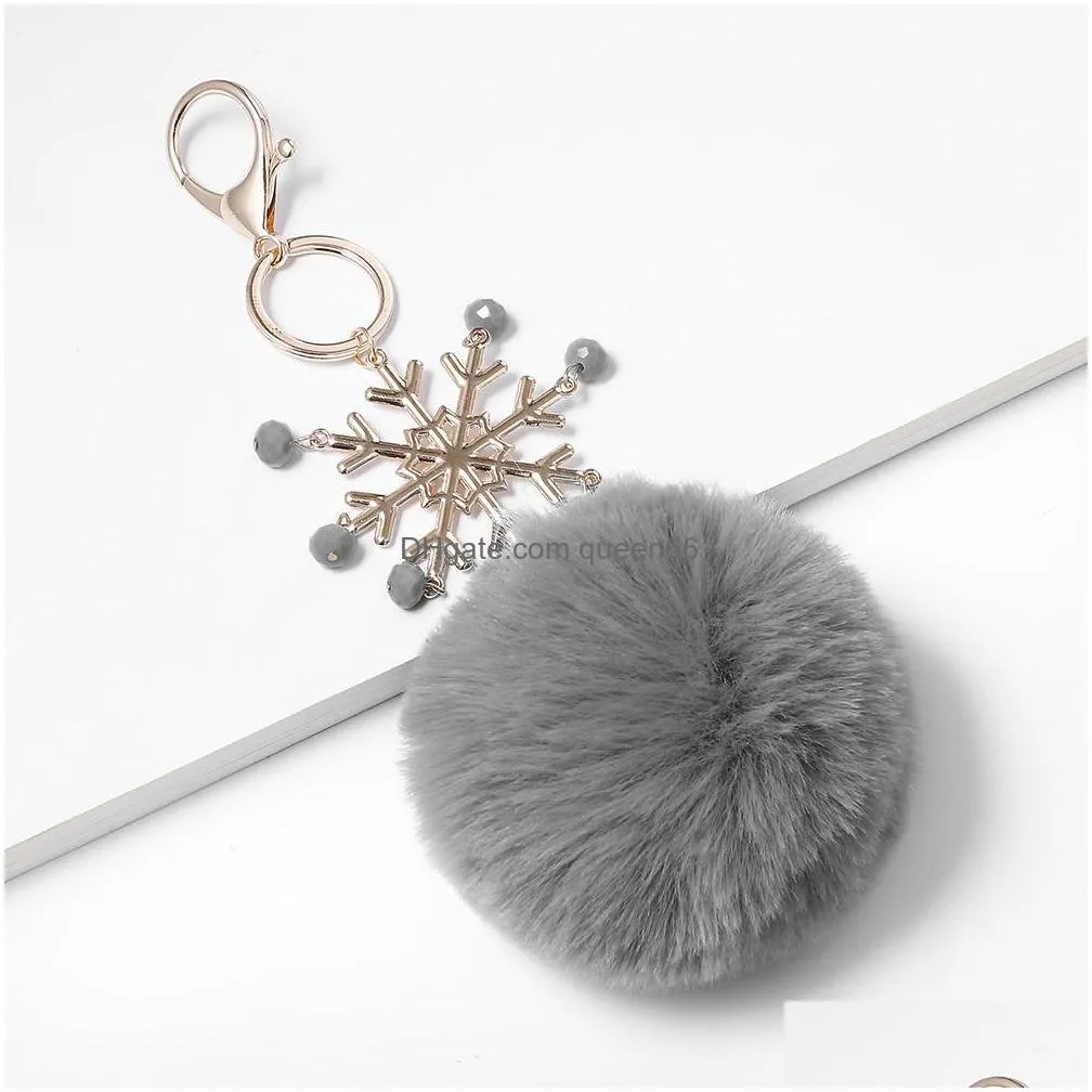 christmas women girls key ring bag bucklet pendant car keyring faux fur ball tassel ring circle key ring keychain snow keyrings jewelry