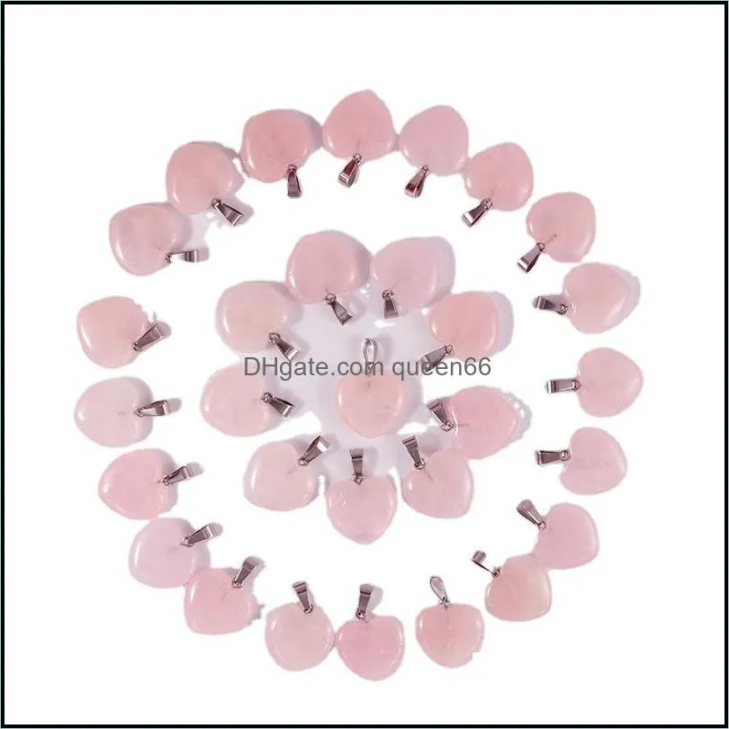 20mm heart rose quartz crystal stone pendant natural pink crystals bead pendants for jewelry making