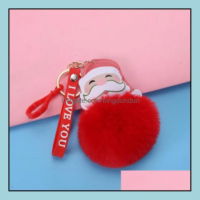 new12 styles festive big red santa claus fluffy key chain faux rabbit fur ball pom pon keychain women bag key ring rrd8891