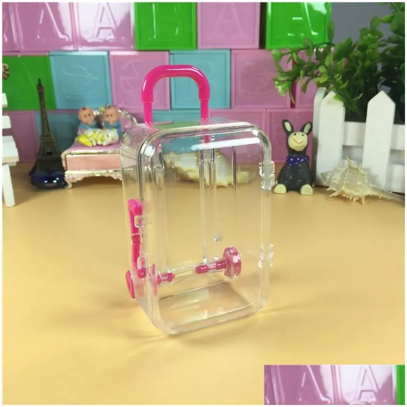 transparent travel luggage design plastic candy box mini suitcase box wedding baby shower chocolate boxes christmas gifts lx0512