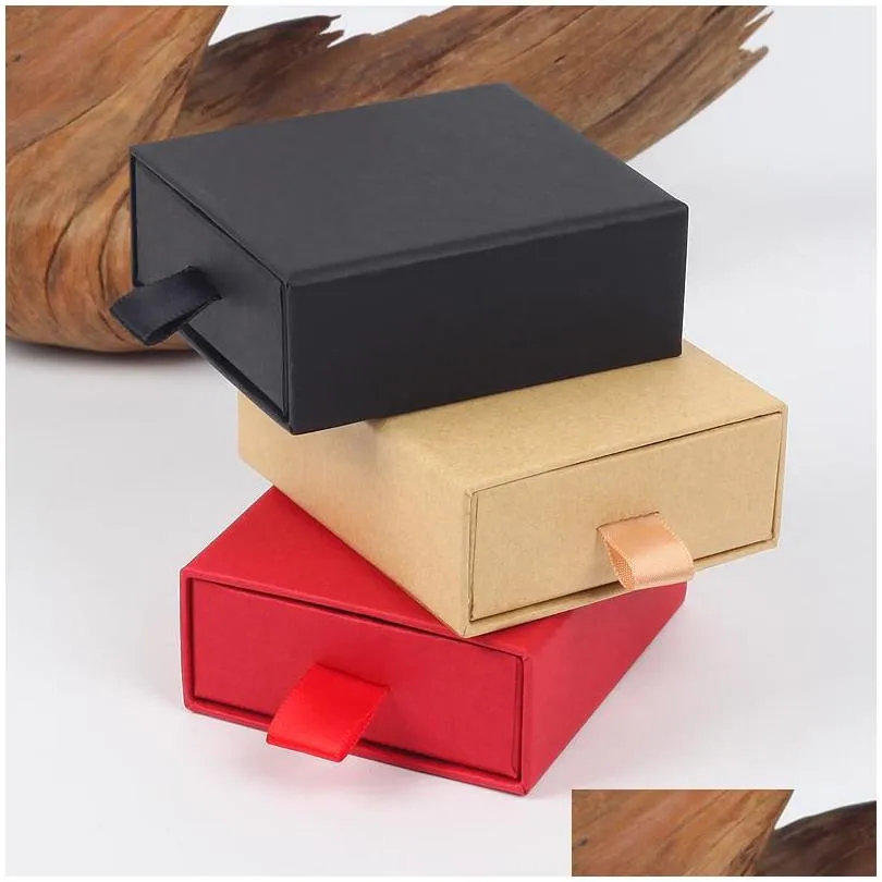 luxury elegant 8x7x3cm drawer box with spong for jewelery display earring necklace packaging drawer box with ribbon lx1622