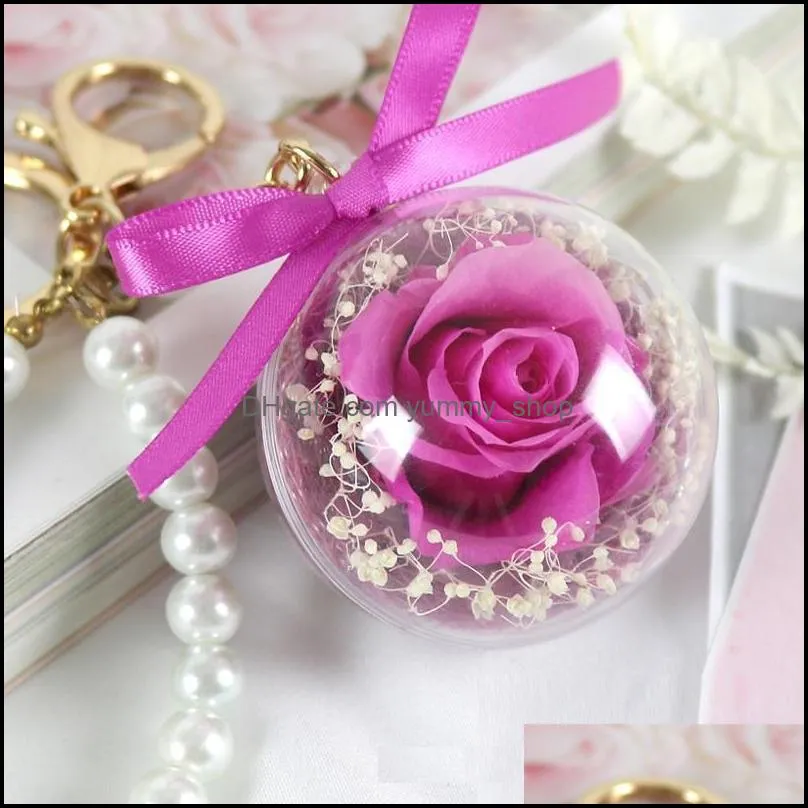 eternal flower keychain clear acrylic ball transparent sphere 5cm rose key ring valentines gift wedding favors rra11097