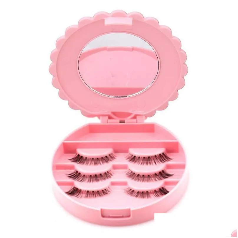 new flower lovely false eyelash storage box makeup cosmetic with mirror case organizer bownot beauty comestics tool plastic lz0232