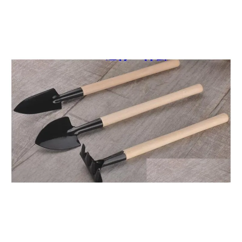 3pcs/set children mini compact plant garden hand wood tool kit spade shovel rake for gardener