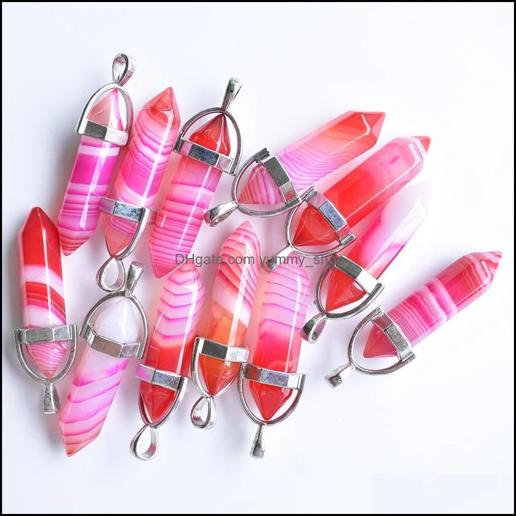 red stripe onyx pillar shape point chakra charms pendants for jewelry making diy necklace earrings