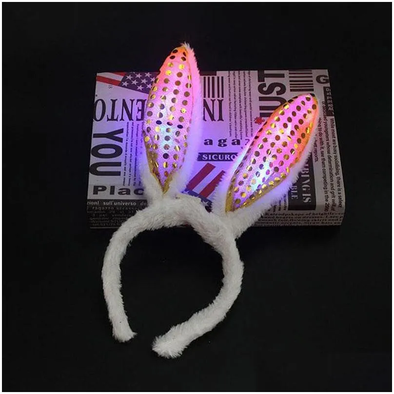 led light luminous sequin rabbit ears flashing bunny ears headdress head hair band hoop toy kid birthday party supplies za4599