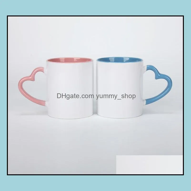 sublimation 11oz ceramic mug with heart handle 320ml white ceramic cups with colorful inner coating water bottle by sea rrb13001