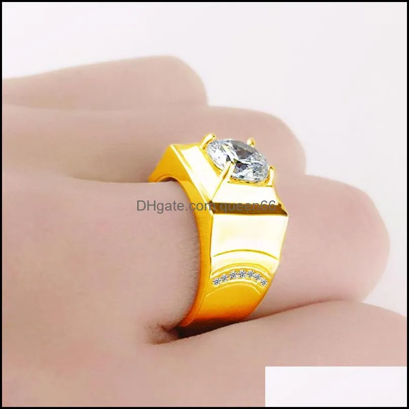 luxury gold ring zircon ring for men classic trend mens banquet ring engagement wedding anniversary jewelry 18k gold men rings